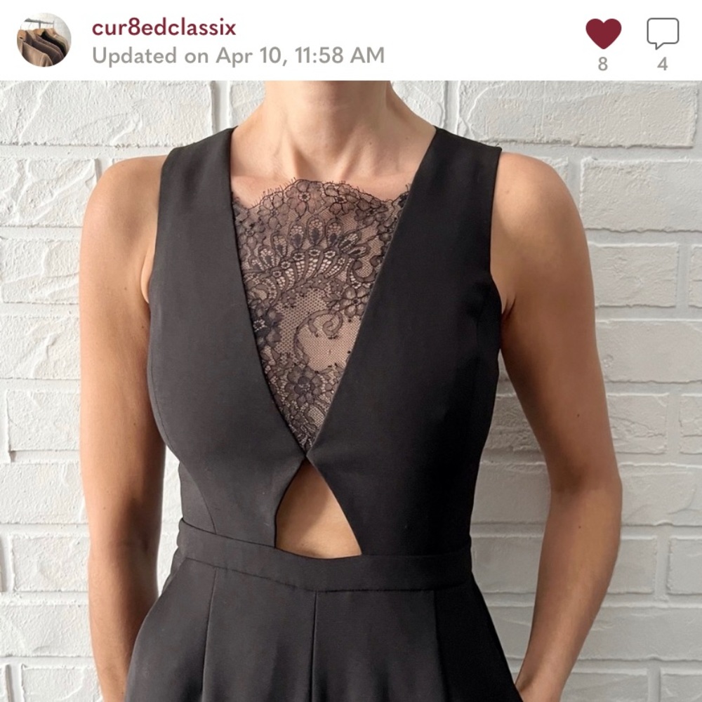 BCBGMaxAzria black cut out lace straight wide leg jumpsuit XXS